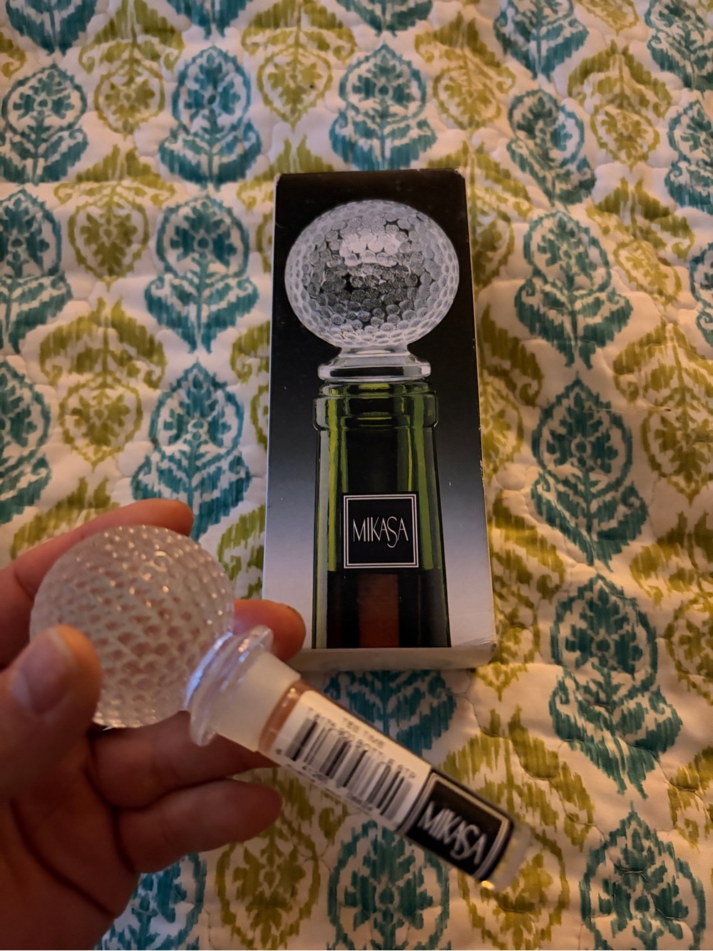 NIB Mikasa Clear Textured Glass Golf-Ball Bottle Stopper